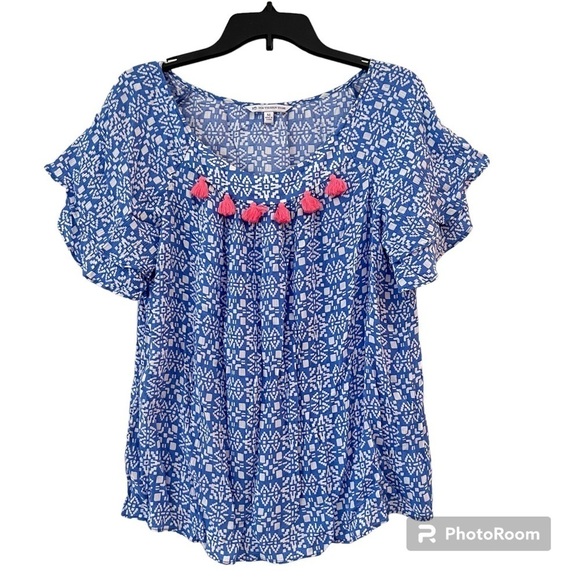 Southern Tide Charting Blue Abstract Delilah Flutter-Sleeve Top Size Medium - Picture 1 of 12